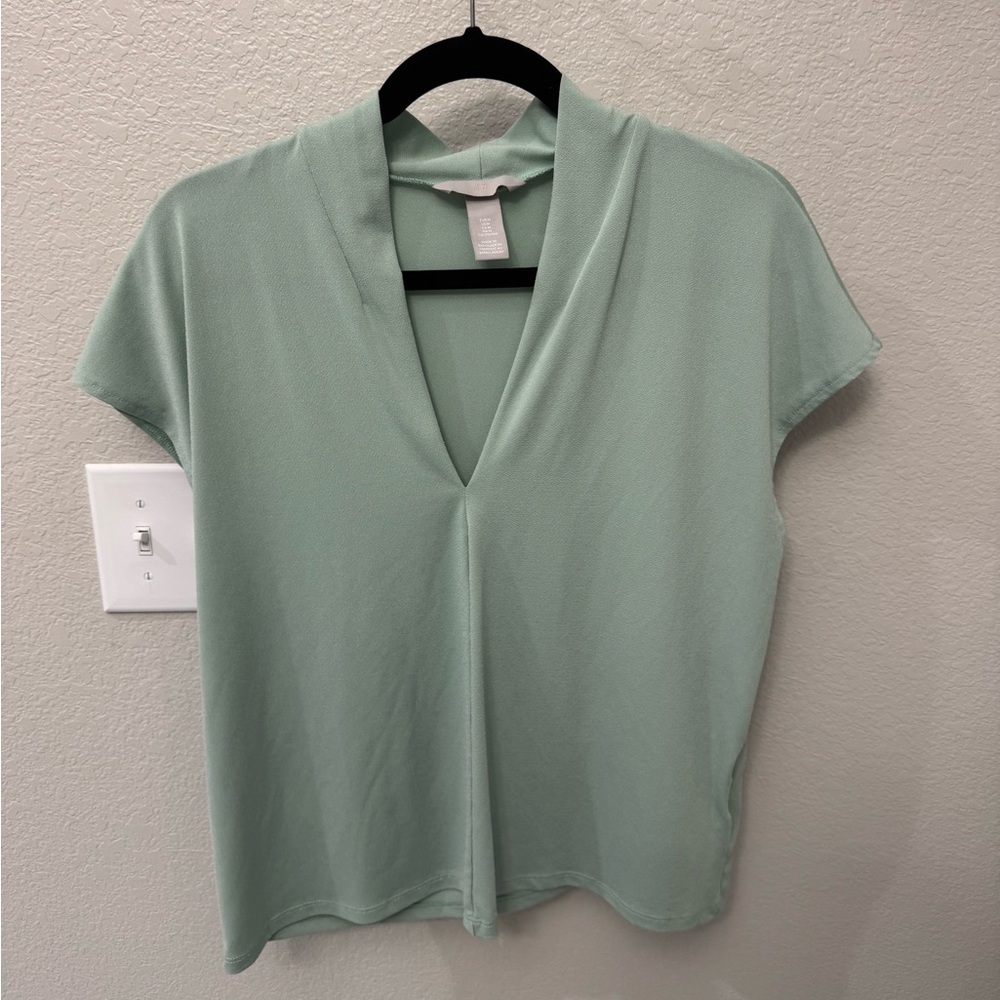 H&M Green Relaxed V-Neck Blouse
